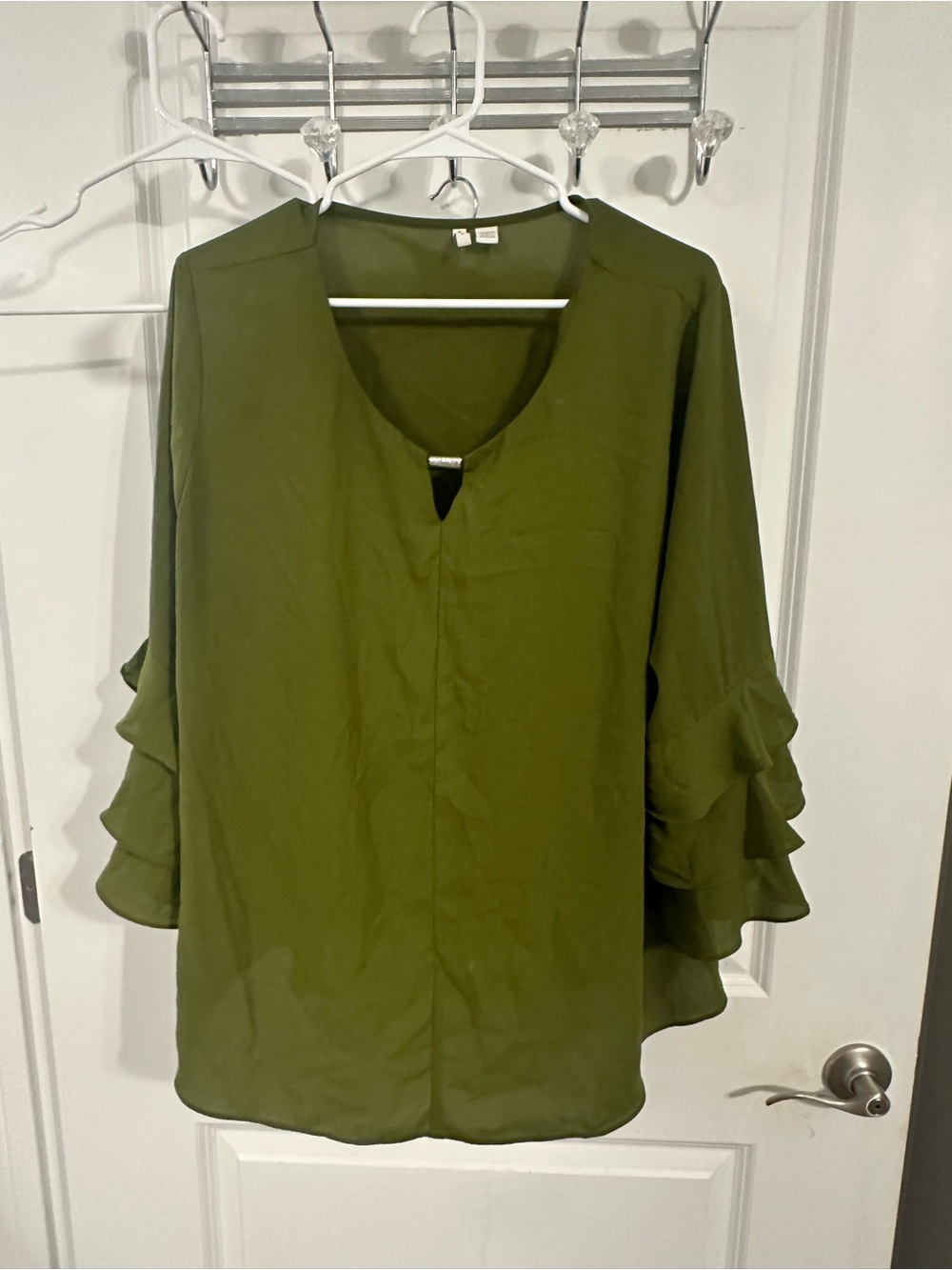 Source Unknown Olive Green Ruffle Sleeve Blouse